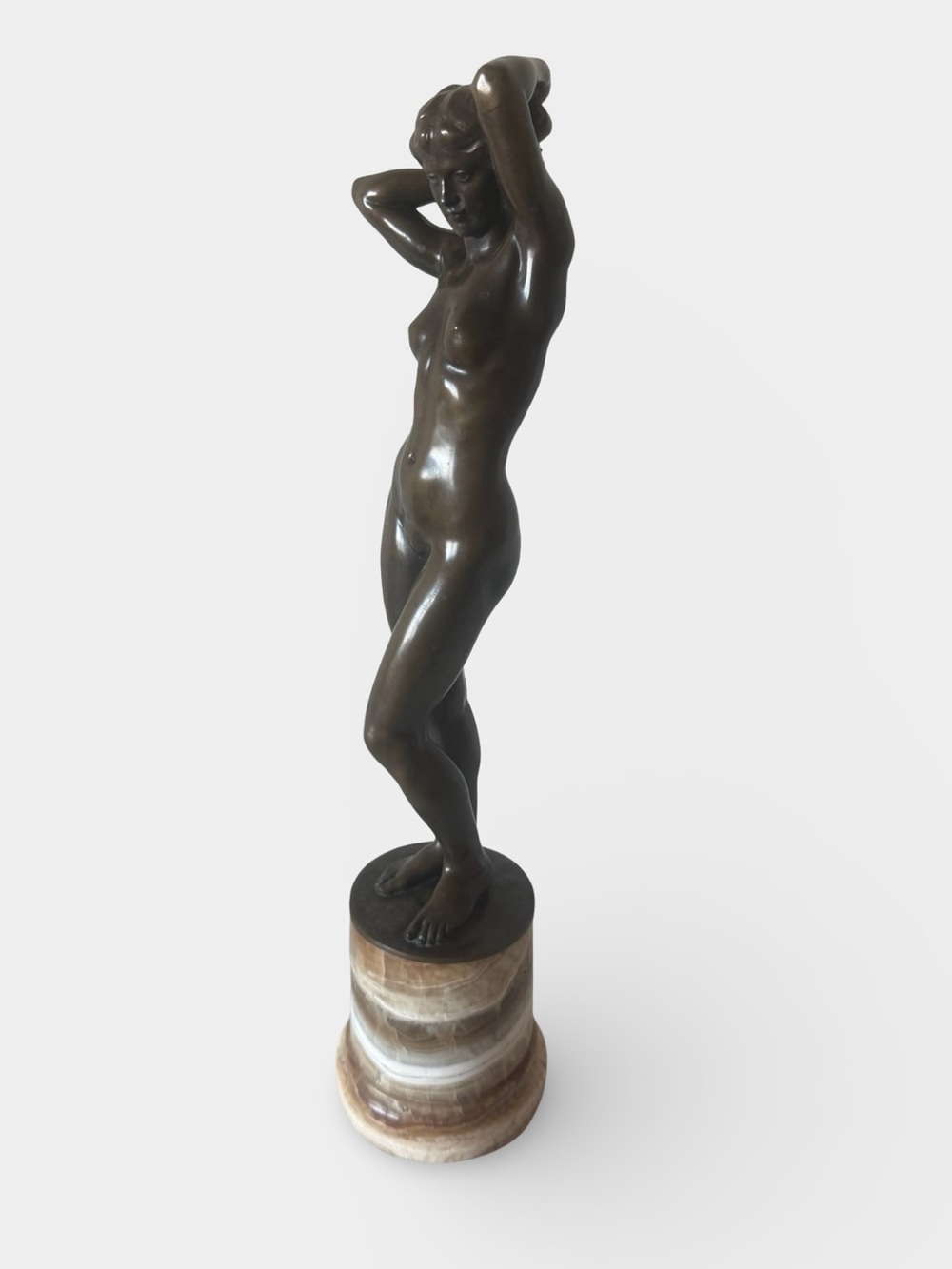 Large Vintage Art Deco Style Bronze Nude Sculpture on Marble Base